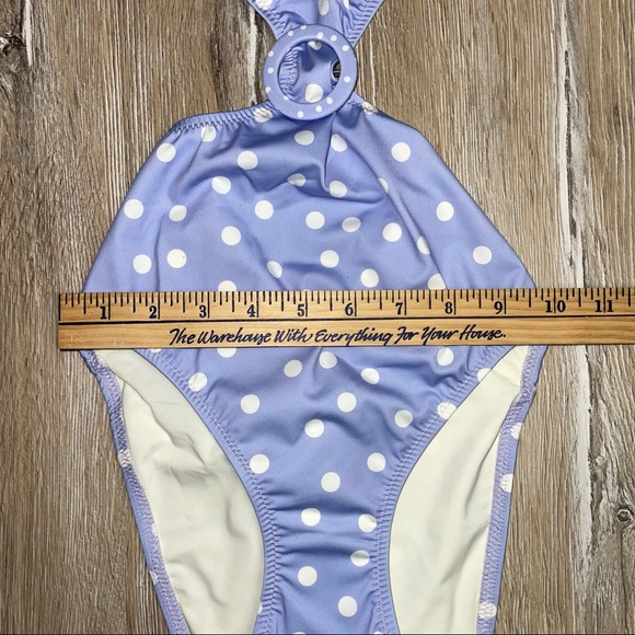 STRIP & SOLID Women’s Small Swimsuit Button Middle Front Polka Dots Lavender - Picture 8 of 9